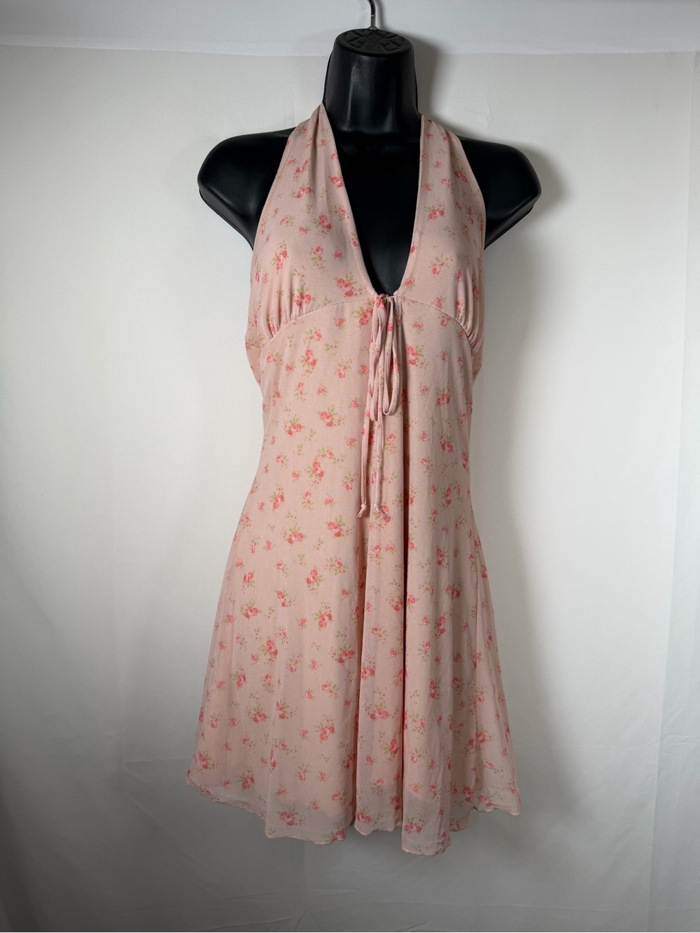 Fairy Cottage Coquette Blush Pink Floral‎ Halter Babydoll Mini Dress